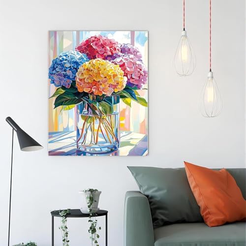 CYNART Hydrangea Paint by Numbers Kit for Adults Beginner, Flower Easy Paint by Number Kits on Canvas, DIY Acrylic Oil Painting by Numbers for Gift Home Decor 16 x 20 inch （Without Frame） - Image 4