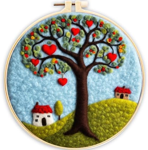 CaptainCrafts Needle Felting Kit, Wool Felt Supplies, Embroidery Hoops, Wool Painting Tools Needle Felting Starter Kit for DIY Decoration (Kindness Tree Warm Home) by CaptainCrafts