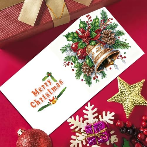 6Pcs Christmas Greeting Card DIY Diamond Art Painting Greeting Cards Blessing Folding Card Kit with White Envelopes Diamond Arts Crafts for Birthday Festival Gift-Bell - Image 7