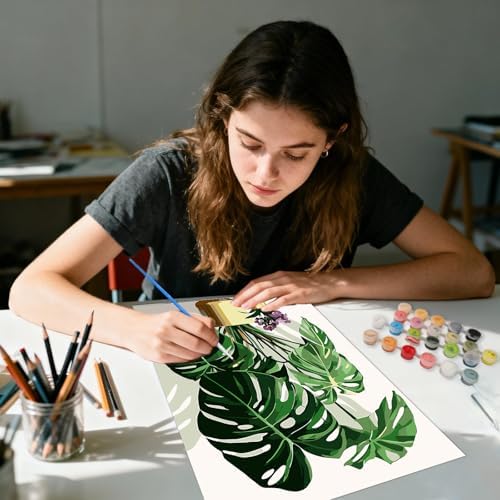 AIRDEA Flowers Paint by Numbers for Adults Beginner,Monstera and Orchids Painting by Number Kits on Canvas,Frameless,16x20in DIY Acrylic Painting,Home Wall Decor - Image 5