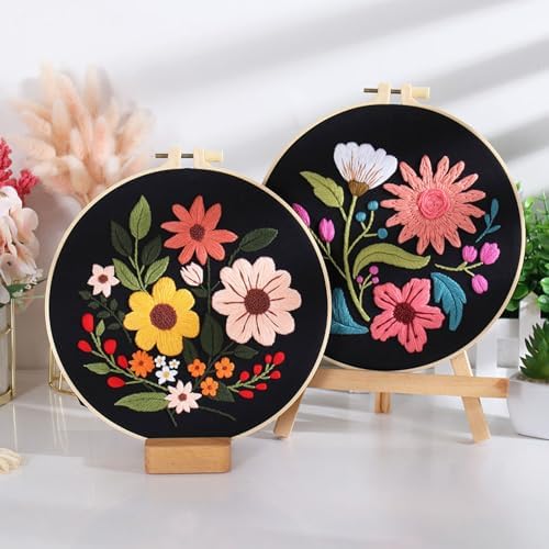Louise Maelys 3 Pack Floral Embroidery Kit for Beginners, Washable Fabric - Image 6