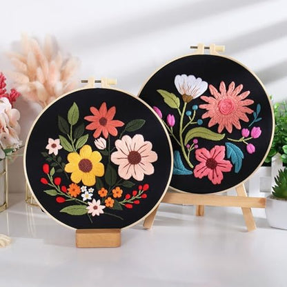 Louise Maelys 3 Pack Floral Embroidery Kit for Beginners, Washable Fabric - Image 6