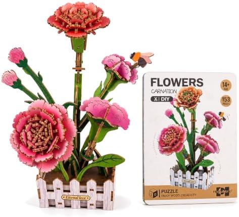 Evankin 3D Wooden Carnation Puzzle Kit, DIY Bouquet Model by Evankin