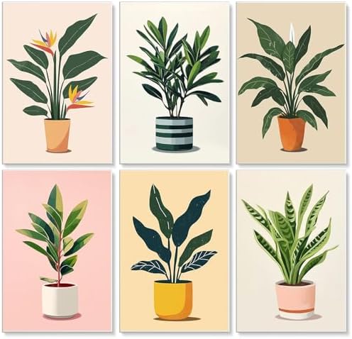 6 Pack Paint by Numbers Kit for Adults, Plants Number Painting, 8x12 Inch by GEEHEIY