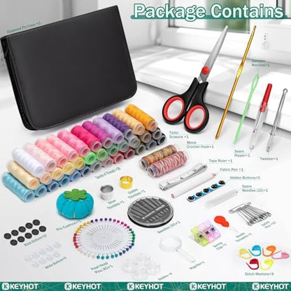 KEYHOT Sewing kit Basic,Needle and Thread Kit,Travel Small Sewing Machine Supplies for Adults Beginners Men, Home Travel Emergency Including Scissors Measure Tape Needle Threader (181pcs) - Image 2