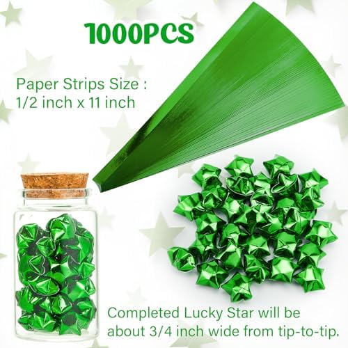 Kigeli 1000 Sheets Origami Star Paper Strips,Green,Solid Style - Image 5