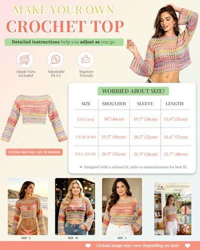 Aeelike Crochet Kit for Adults,Women Crochet Coverup,Ombre Pink Cotton Yarn - Image 2
