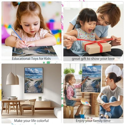 EOBROMD Framed Paint by Numbers Kits for Adults with Wooden Easel, Landscape Seaside DIY Paint by Numbers for Adults Beginner, Painting on Stretched Canvas, Home Decor Gift 10x14 Inch - Image 4