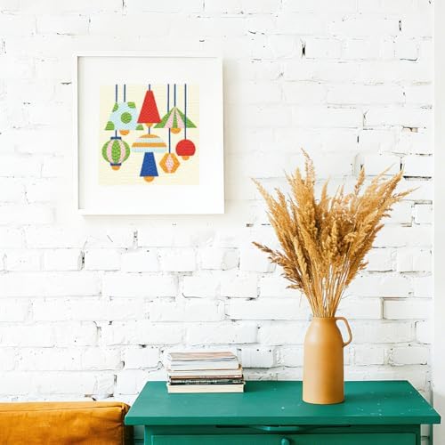 DOODLREAM Pendant Lamps Needle Kit for Beginner, 9.4"x 9.4" Geometric Light Fixture Punch Stitching Craft Set, DIY Embroidery Starter with Printed Frame, Instruction, Threader, Yarn, Pinch Needle - Image 6