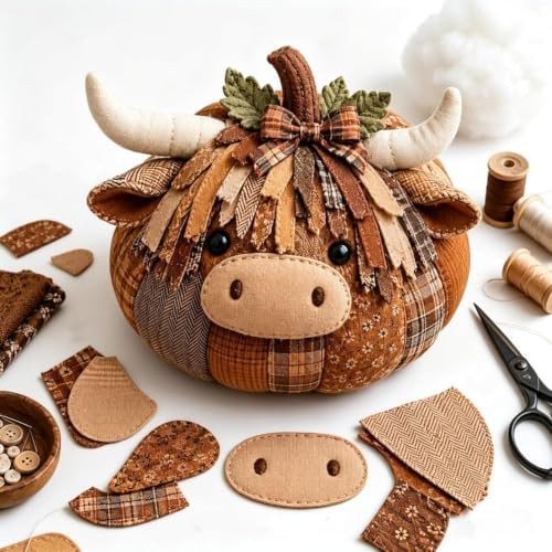DIY Animal Pumpkin Sewing Kit -Halloween DIY Pumpkin Patchwork Craft Kit,Harvest Fabric Animal Craft Set for Adults Beginners,Autumn Thanksgiving Home Ornament Craft Kit，Cow by Unknown