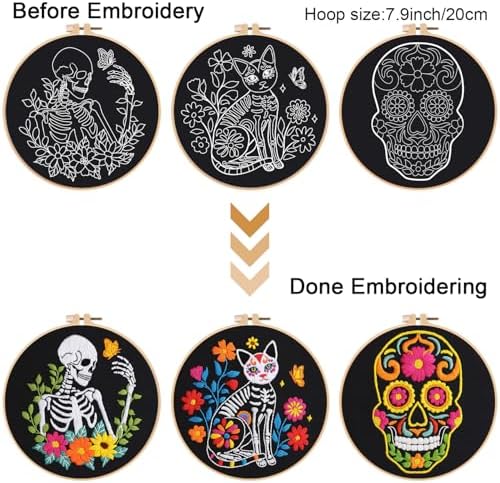 Louise Maelys 3 Set Halloween Skull Embroidery Kit for Beginners - Image 3
