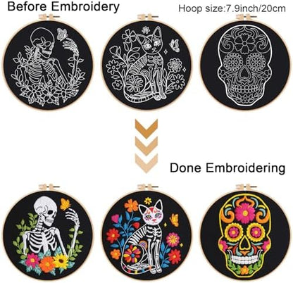 Louise Maelys 3 Set Halloween Skull Embroidery Kit for Beginners - Image 3