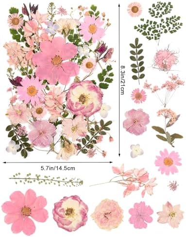 80pcs Pink Pressed Flowers Bulk, Romantic Dried Flower Leaves, Natural Pressed Dried Flowers with Tweezer for DIY Crafts Resin Mold Candles Cake Bridal Scrapbooking Supplies - Image 2