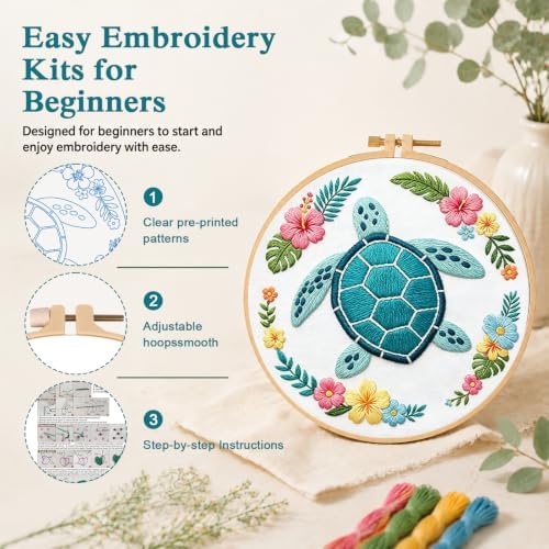 Louise Maelys Sea Turtle Embroidery Kit for Beginners, Ocean DIY Craft - Image 3