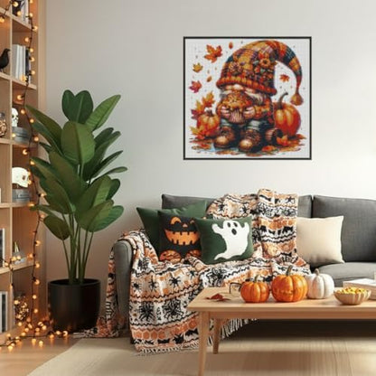 MYBISYMQQ Gnome & Pumpkin Stamped Cross Stitch Kit for Adults 13.7x13.7in - Image 6