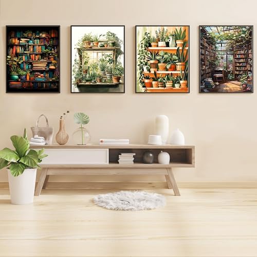Hutarosl 4 Pack Paint by Numbers Kit for Adults Plant- Bookshelf Paint by Number Adult, Canvas Painting by Numbers for Adults Perfect for Gifts Home Wall Decor 12x16inch - Image 2