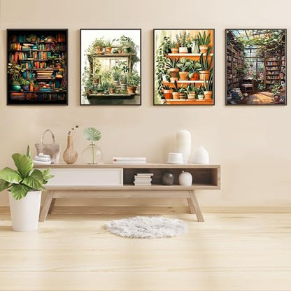 Hutarosl 4 Pack Paint by Numbers Kit for Adults Plant- Bookshelf Paint by Number Adult, Canvas Painting by Numbers for Adults Perfect for Gifts Home Wall Decor 12x16inch - Image 2