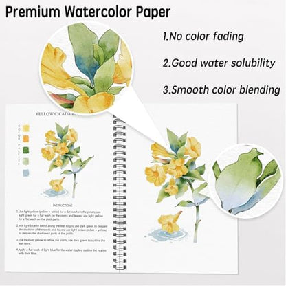 SLWBZ Watercolor Workbook Pink Flowers, 15 Different Patterns of Original DIY Designs, Beginner-Friendly Watercolor Workbooks, (Pink Hydrangeas, Without Palette) - Image 3