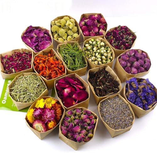 16 Bags Set Dried Flowers Artisan Dried Flower Kit - Candle Making Soap Making DIY Candel Flowers-,Lavender,Roseleaf,Pink Rose,Jasmine,Petal and More by Oameusa
