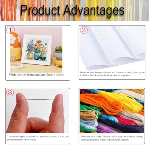 Tiwabb Flower Stamped Cross Stitch Kits for Adults Beginners with Frame - Image 4