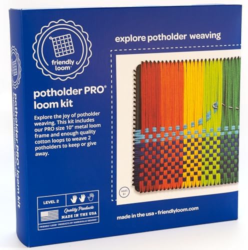 Harrisville Designs Friendly Loom Potholder Pro Weaving Kit | 10”x10” Sturdy Metal Loom and Quality Cotton Weaving Loops | Complete Kit to Weave 2 Large, Durable Potholders | Made in the USA by friendlyloom