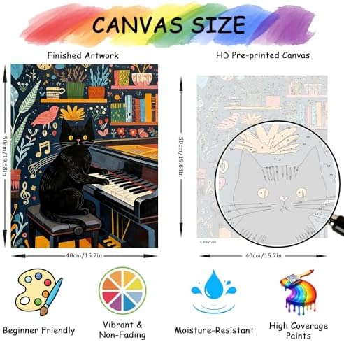 TFIAVSIN Black Cat Playing Piano - Paint by Numbers Kit for Adults Beginners, Paint by Number for Adults with Full Canvas, DIY Arts and Crafts for Adults, Cozy Home Decor, 16x20 Inch - Image 4