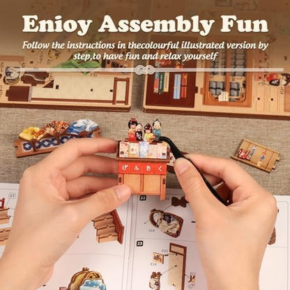 Cutefun Book Nook Kit - DIY Miniature House Kit for Adults, Teens and Beginners, Japanese Booknook Tiny House Bookshelf Decor 3D Wooden Puzzles, Gifts for Friends & Family (Folding Fan Shop) - Image 6