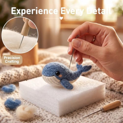 FACE N FACE DIY Needle Felting Kit Cute Blue Whale – Needle Felting Starter Kit with Fiber Roving, Needles, Felting Pad & Instructions | Felted Ocean Animal Kit for Beginners Adults | DIY Craft Gift - Image 4