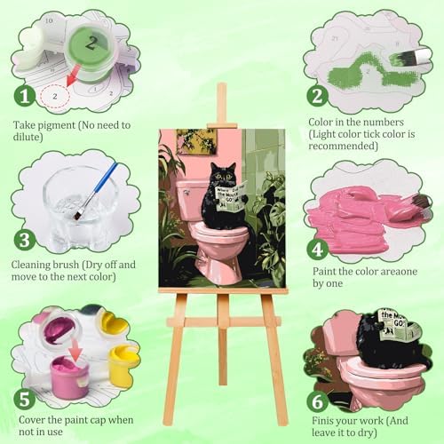 AIRDEA Cat Paint by Numbers for Adults Beginner,Cat on Toilet Painting by Number Kits on Canvas,Frameless,16x20in DIY Acrylic Painting,Home Wall Decor - Image 4