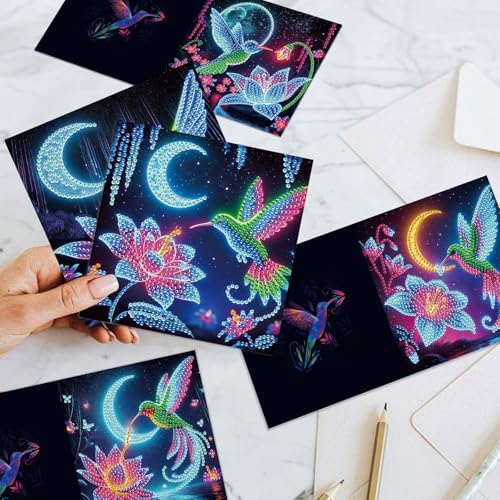MVVMTOP 6pcs Diamond Painting Greeting Card with envelopes, DIY Hummingbird Diamond Art Greeting Card for Blessing and Wish Special Shaped Arts Crafts for Christmas Birthday Thanksgiving Day Holiday - Image 6