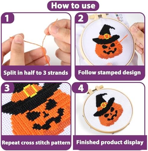 ZOIIWA 6Pcs Halloween Cross Stitch Kits for Beginners DIY Embroidery Set - Image 4