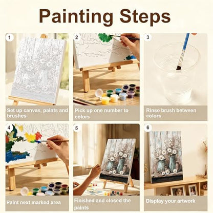 Gemozaic Framed Paint by Numbers Kit for Adults, Vintage Flowers Paint by Numbers with Frame & Easel, Rustic DIY Number Painting for Gift, Home, Office, Wall Decor, 8 x 12 Inch - Image 4