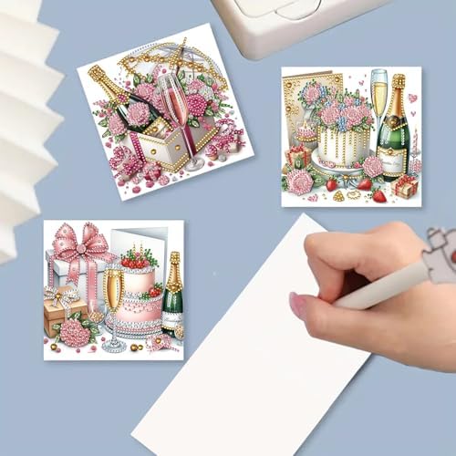 Christmas DIY Diamond Greeting Cards Set, 5D DIY Diamond Art Painting Christmas Style Greeting Card, DIY Christmas Card Making Kits for Family Friends Handmade Gift-#30-Champagne Cake - Image 4