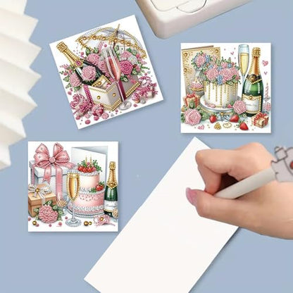 Christmas DIY Diamond Greeting Cards Set, 5D DIY Diamond Art Painting Christmas Style Greeting Card, DIY Christmas Card Making Kits for Family Friends Handmade Gift-#30-Champagne Cake - Image 4