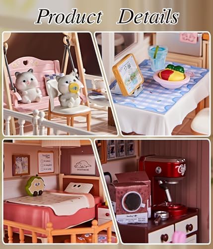 2-Story Loft Miniature House Kit, Cat-Themed DIY Dollhouse for Adults with Living Room Kitchen Bedroom Balcony, Collectible Plastic Miniature Building Set, Home Decor Gift for Women - Image 3