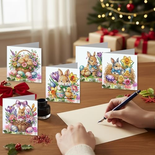 jinglinhh 12pcs Easter Egg Bunny Chick Daffodils Flower Diamond Art Painting Greeting Cards with Envelopes, DIY Card Making Kits for Adults, Diamond Art Birthday Holiday Cards Craft Gifts - Image 5