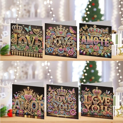 C'eitura 6Pcs Inspirational Word DIY Diamond Art Painting Greeting Cards Kit | Thank You Hello Congrats Blessings Cards | All Occasion Positive Message Blank Note Cards for Kids & Adults - Image 2