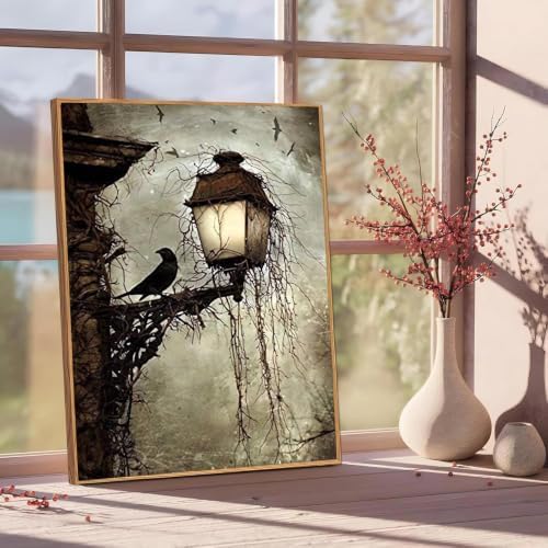 Gothic Crow Paint by Numbers Kit for Adults Framed Canvas Frameworkless - Image 2