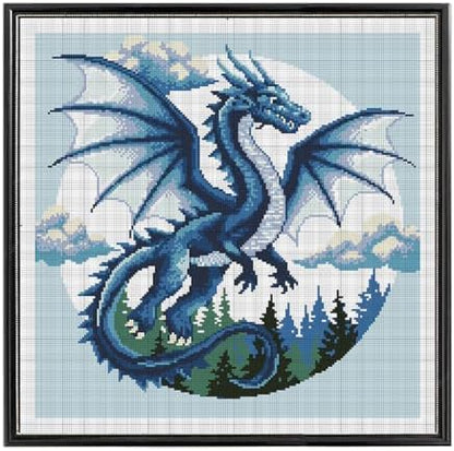 FREEBLOSS 11CT Cross Stitch Kits for Beginner Dragon Stamped Cross Stitch Kit Landscape DIY Embroidery Wall Art Painting Kit with Instructions 17.7" x 17.7" by FreeandCreativeCraftsArt