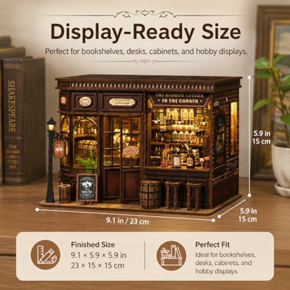 Corner Tavern Book Nook Kit for Adults, DIY 3D Wooden Puzzle with LED Light - Image 2