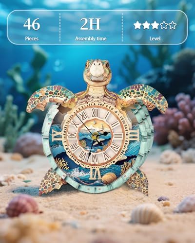 3D Puzzles for Adults, 3D Puzzle Sea Turtle Clock Kit (with Pendulum), Wooden Puzzle for Adults Home Wall Decor Clock Christmas Day Puzzle Gifts for Women Men - Image 6