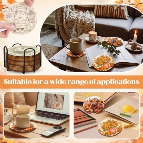 Reallnaive 45 Pcs Fall Wooden Coasters Painting Kit, 10 Autumn Gnome Pumpkins Sunflower Truck Coaster Arts and Crafts Fall Gift for Adults Ornament Home Office Decor - Image 6