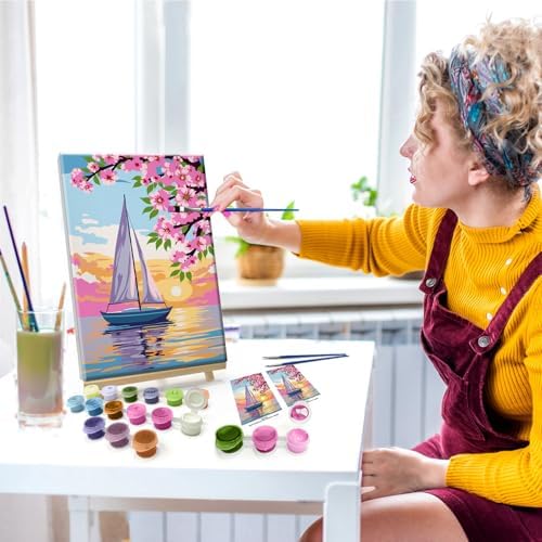 JOOZ Sailboat Paint by Numbers Kit for Adults with Frame Sunset Paint by Number with Easel Flowers Adult Paint by Number Kits Framed Canvas Oil Painting Kits for Home Wall Decor 8x12 Inch - Image 3