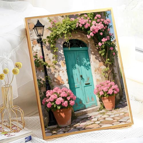 pchmcu DIY Streetscape Paint by Numbers Kits for Adults,Flower Door Scenery Paint by Number for Adults Beginner,Paint by Numbers Kits on Canvas Without Frame for Home Wall Decor 16x20inch - Image 3