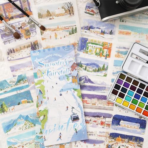 Winter Scenery Sticker Book, PET & Washi Stickers for Journaling - Image 2