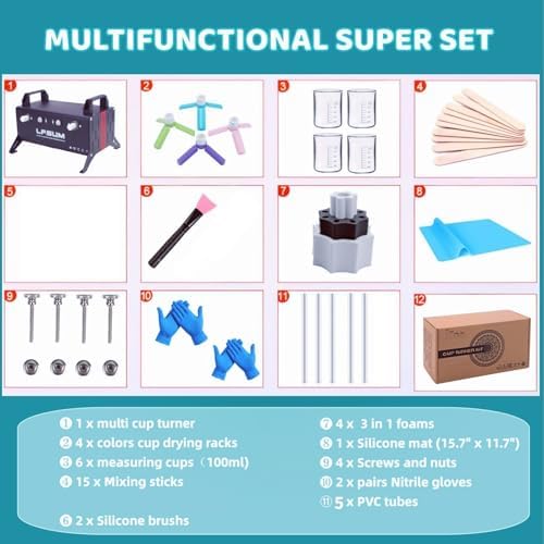 LFSUM 4X Cup Turner for Crafts Tumbler,Tumbler Cup Spinner,Glitter Powder,Epoxy Resin kit for Tumblers for Beginners with Epoxy and Heat (4X-Cup-Black) - Image 5