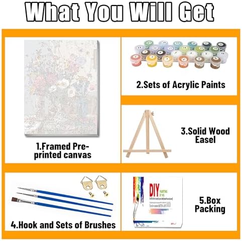 Ausanrl Flowers Framed Paint by Numbers Wooden Easel-Adult Paint by Number Kits on Canvas Framed,Paint by Number Adult,Paint by Numbers with Frame,Gifts and Home Wall Decor 12x16inch - Image 4