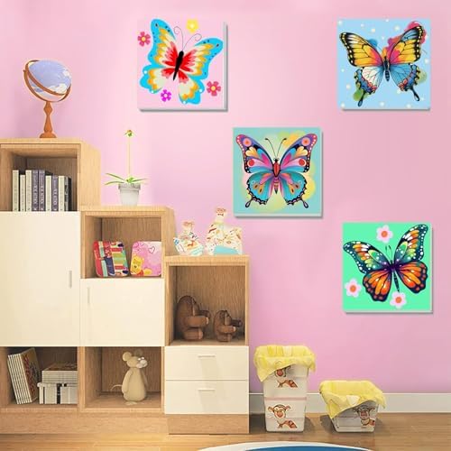 MXCFZX 6 Pack Butterfly Paint by Number for Kids with Wooden Frame,Easy Paint by Numbers for Kids Ages 4-8-12 Children DIY Acrylic Oil Painting by Number Kits for Home Wall Decor 8x8 Inch - Image 3