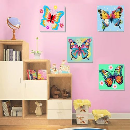 MXCFZX 6 Pack Butterfly Paint by Number for Kids with Wooden Frame,Easy Paint by Numbers for Kids Ages 4-8-12 Children DIY Acrylic Oil Painting by Number Kits for Home Wall Decor 8x8 Inch - Image 3