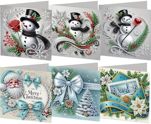 jinglinhh 6pcs Christmas Snowman Red Rose Diamond Art Painting Greeting Cards with Envelopes, DIY Card Making Kits for Adults, Diamond Art Postcards Christmas Cards Craft Gifts by Unknown